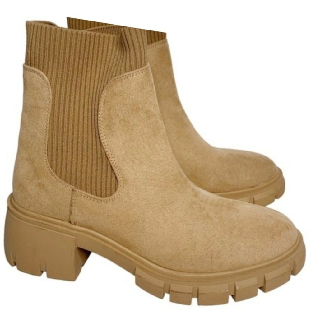 Sincerely Jules Ashville Tan Chunky Booties‎ Knit Stretch Women's Boots
